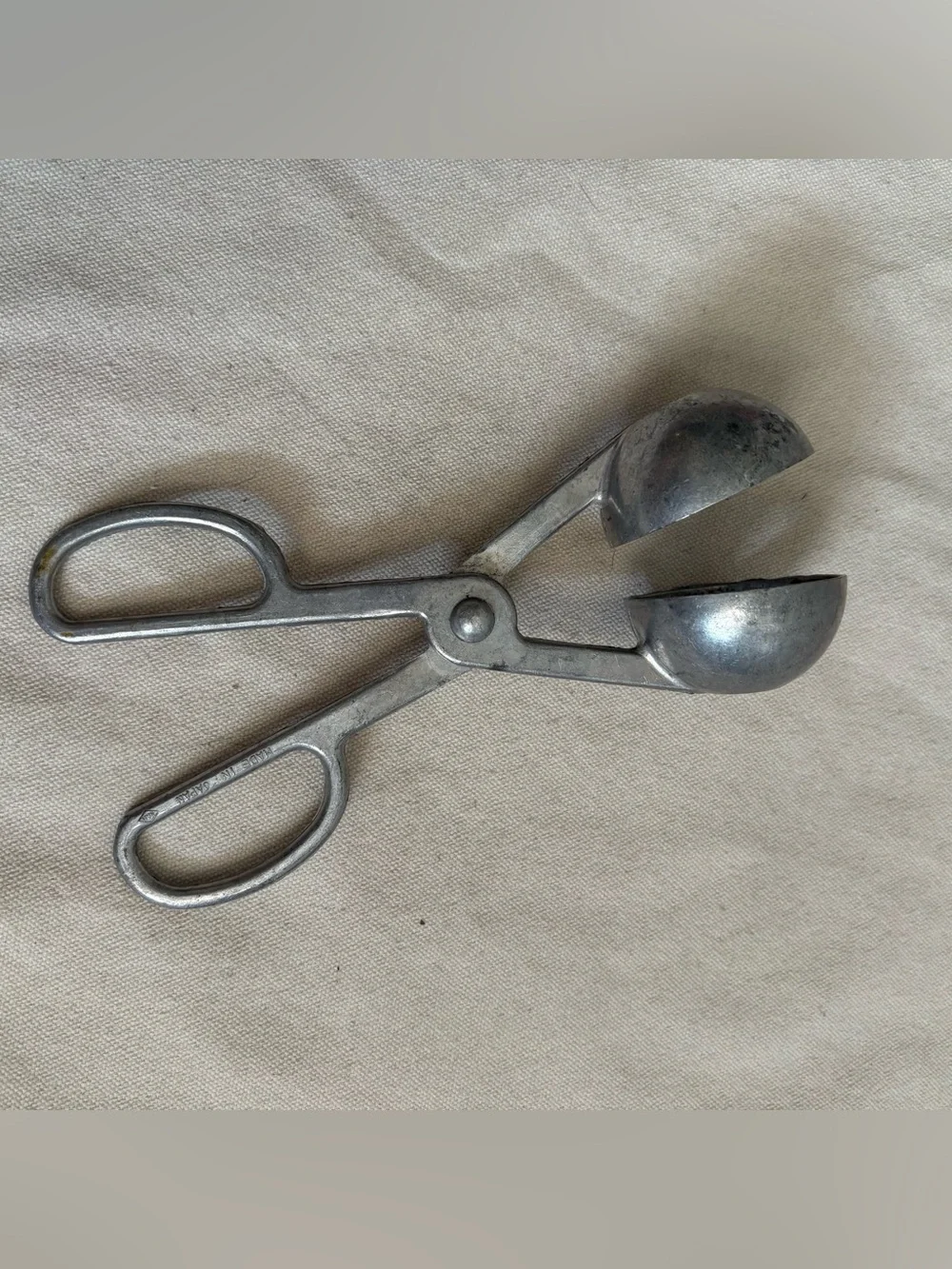 Vintage Scissor-Handle Metal Melon Baller Ice Cream Tongs, Easy Clean